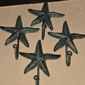 Verdigris Green Starfish Wall Hooks Decor